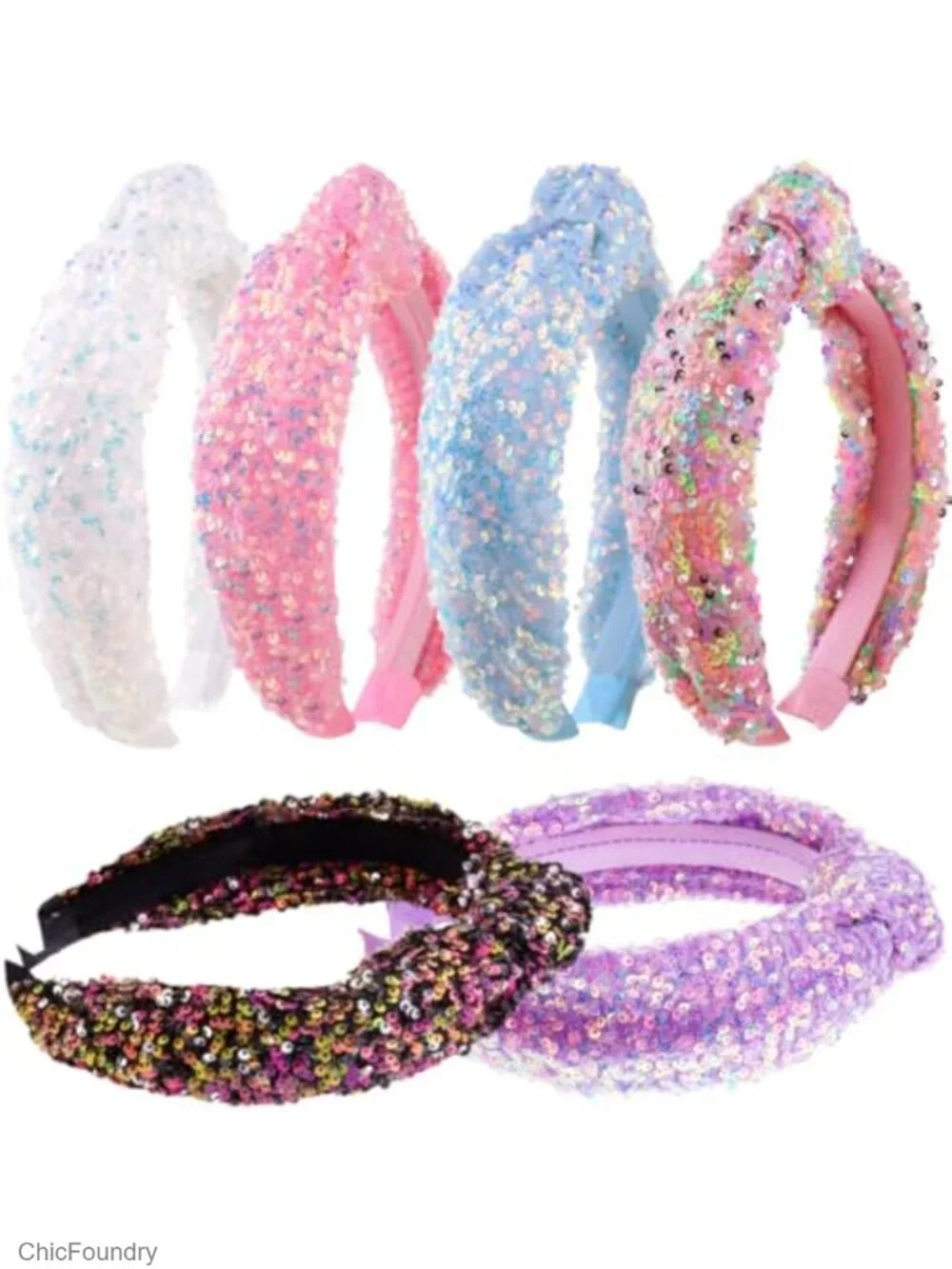 Glitter Sequins Knot Headbands for Women 6 Pack Sparkly Hair Accessories Back